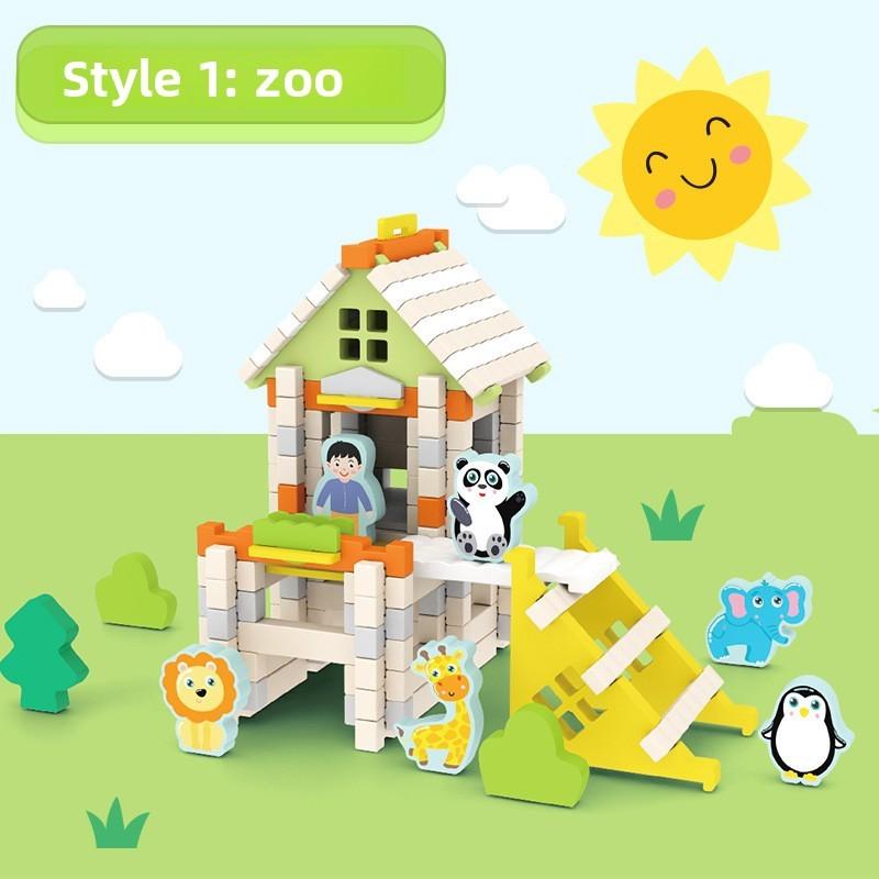Farm Zoo School Hospitalbuilding Blocks Assemble Parent Child Early Education Toy