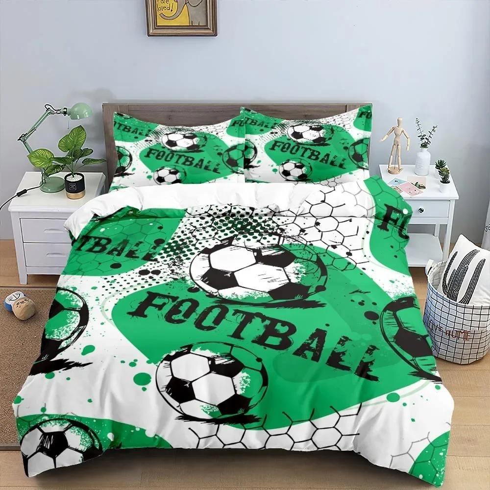 Fotball Dynetrekk King Size Enkelt Svart Hvit Dynetrekk 3D Fotball Sport for Barn Gutter Jenter Polyester Sengesett