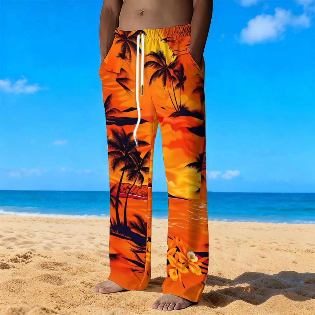Men's Loose Casual Carnival Mask Sunset  Trousers  Printed Straight Pants