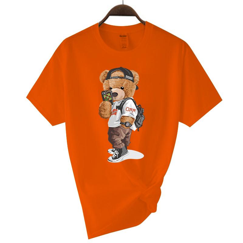 Luxury Brand Men's Short Sleeve T-shirts Summer Printed Black Funny Bear Harajuku Style Cotton Top Y2k Streetwear Casual Tee Men