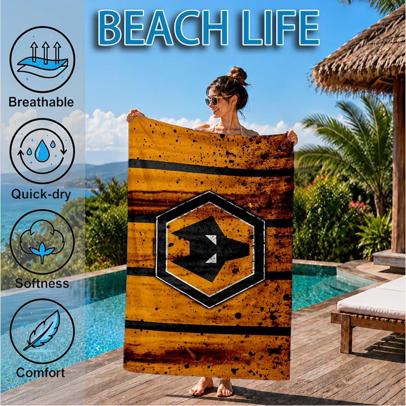 Fußballverein Wölfe Emblem Aufgedrucktes Mikrofaser Strandtuch, Weich Und Saugfähig, Schnelltrocknend, Ideal für Sommerreisen, Strand-Essentials, Schwimmbad