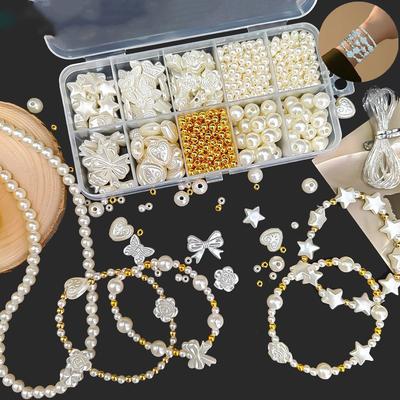 1Set Imitation Pearl Beaded DIY Accessories Material Package, Full Set of Beaded Bracelets, Beaded Jewelry Accessories Beads