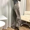 Women's High Waist Retro Gray Wide Leg Jeans - Summer Floor-Length Straight Pants
