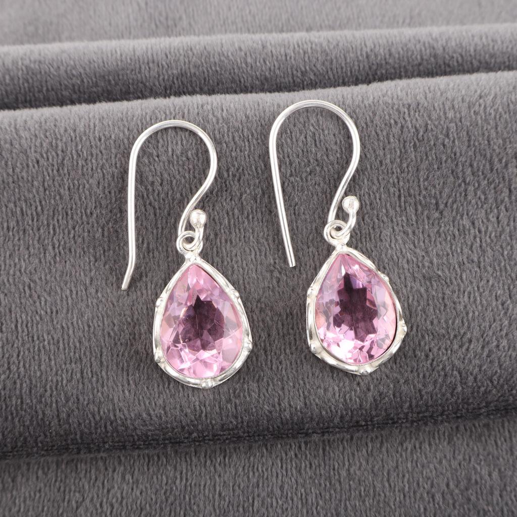 Morganite Earrings, Handmade Gemstone 925 Solid Sterling Silver Earrings Dainty Jewelry, For Engagement Gift