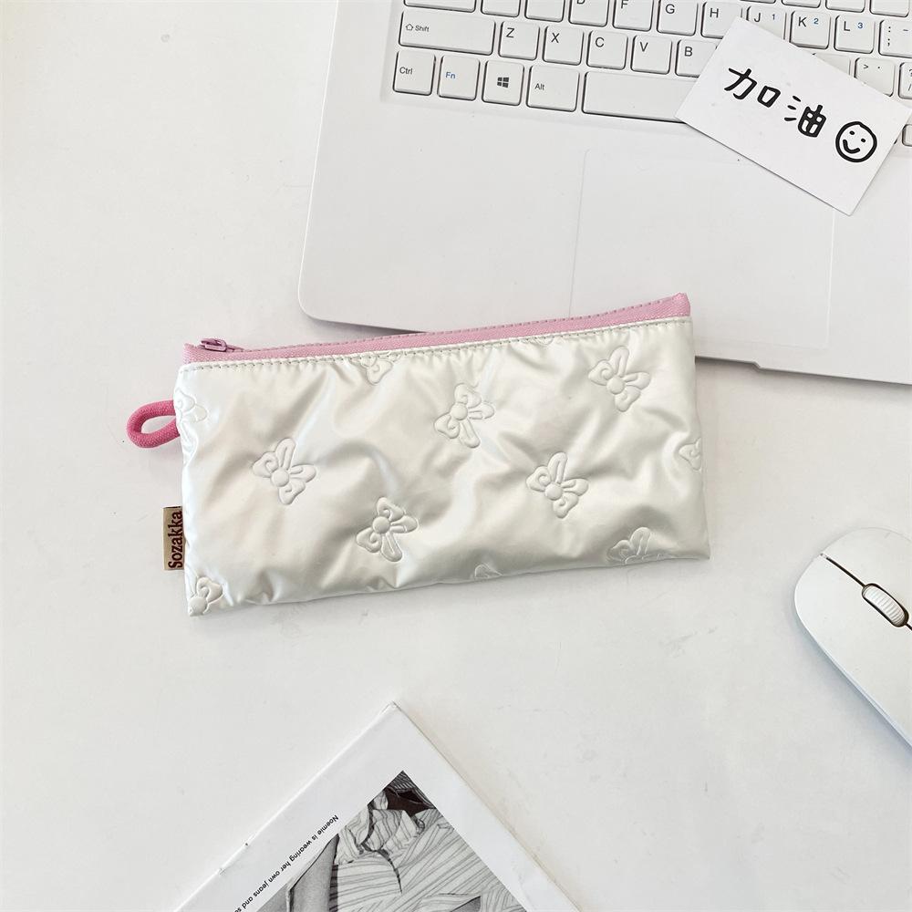 Quilted Bow Flip Pencil Bag Change Bag Women's Portable Storage Bag Multifunctional Student Stationery Box