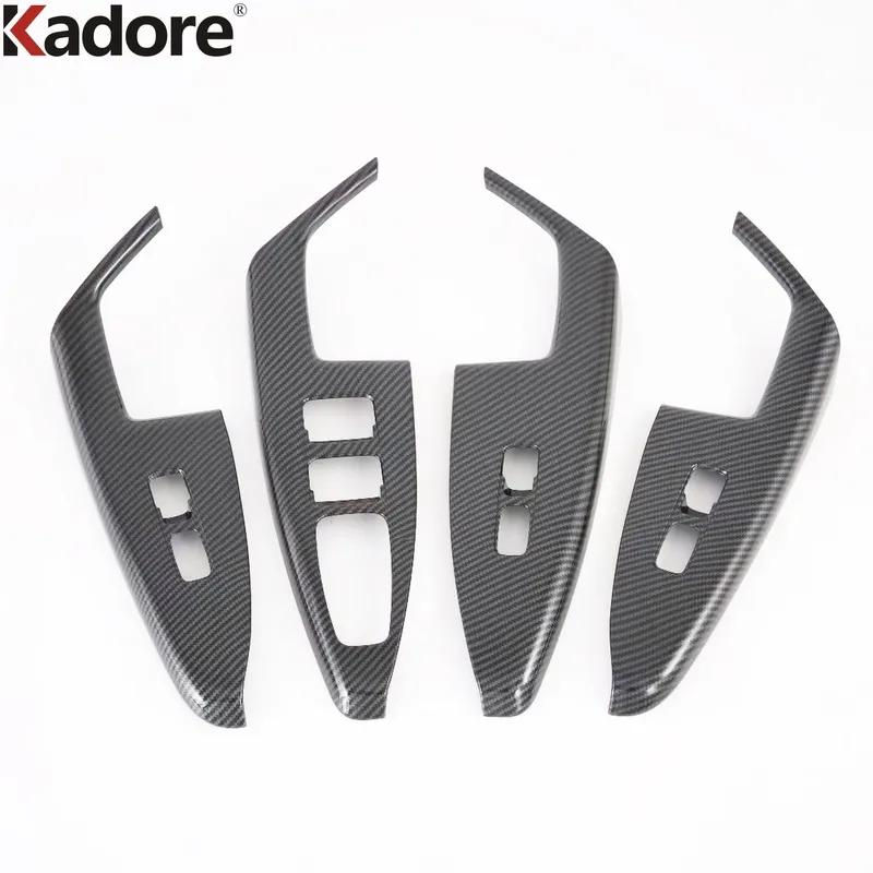 For KIA K7 Cadenza Carbon Fiber Car Interior Window Lift Switch Button Panel Cover Trim Accessories