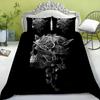 Bedding Set New Bed Cover 3D Skull Head Scary Print Family Bedroom Full Size Quilt Cover and Pillowcase Microfiber