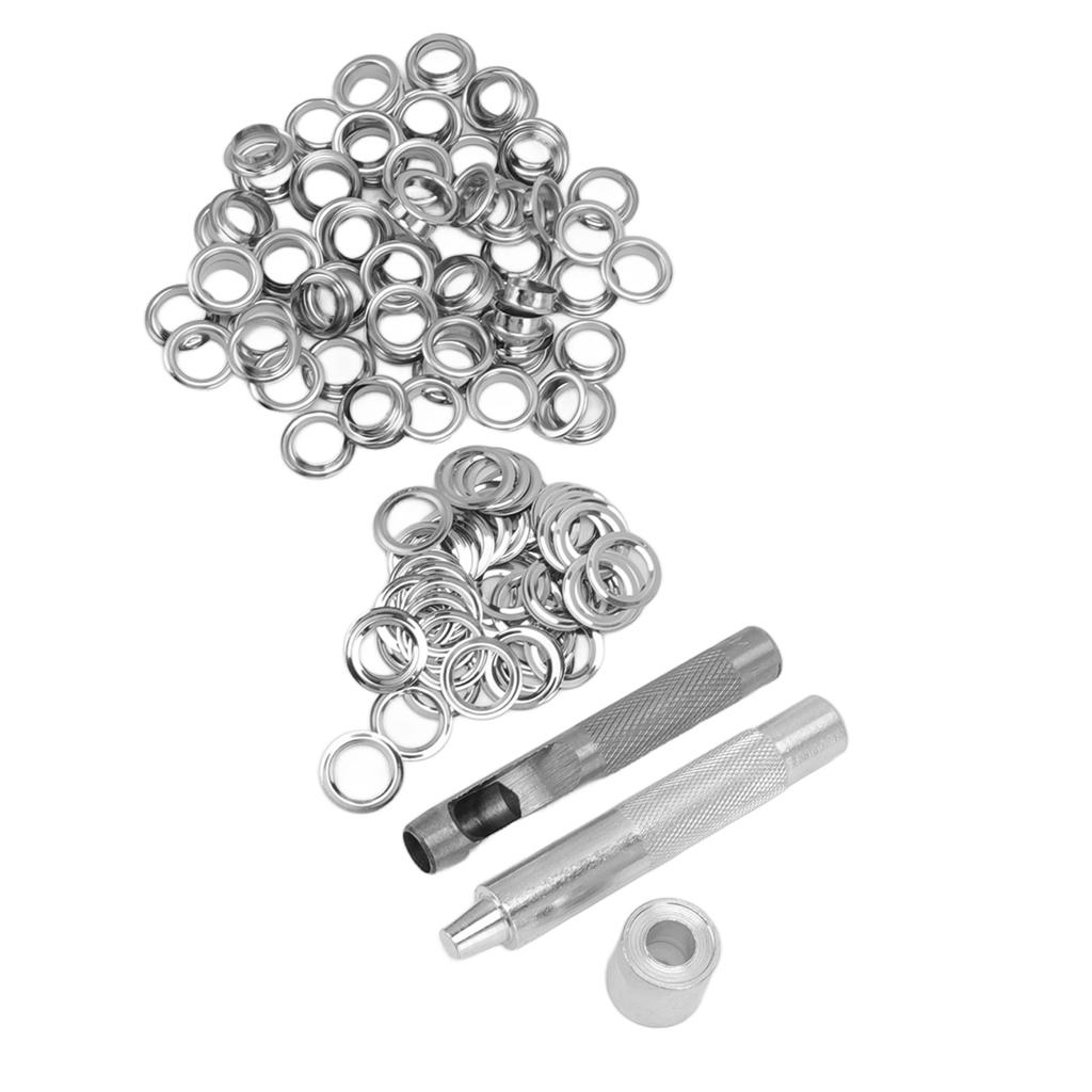 Grommet Tool Kit 100 Set Grommet Eyelets with Setting Tools Hole Cutter Mandrel for Tarps