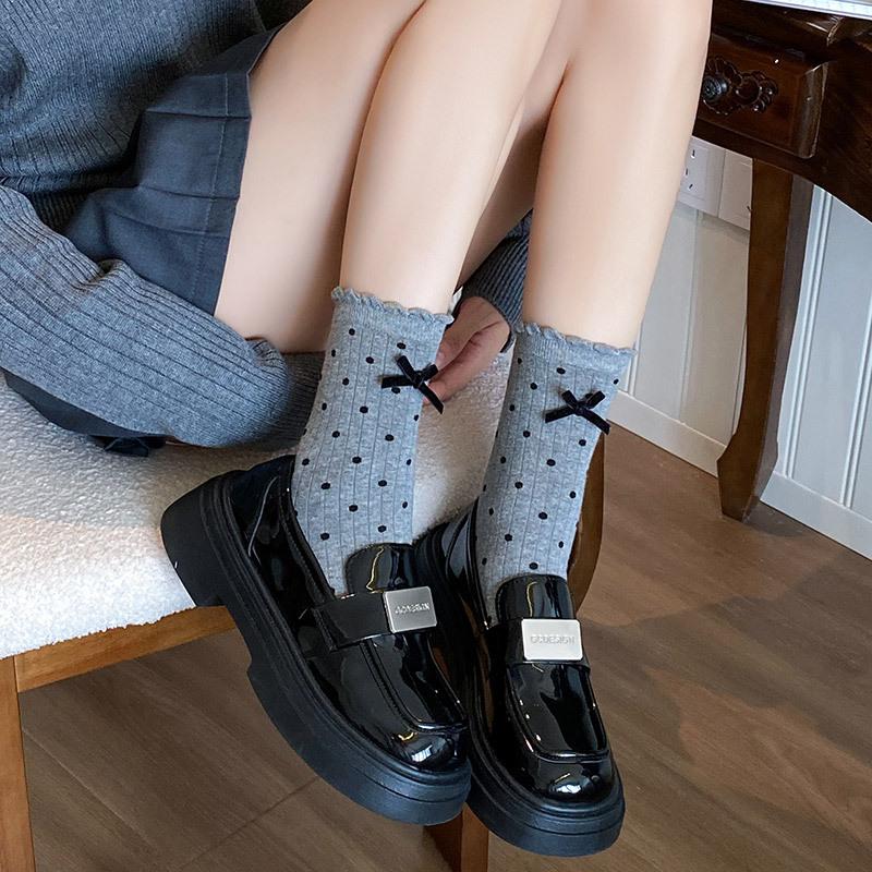 Cute Bow Lace Socks Children Sweet Polka Dot Stacking Socks Autumn And Winter Fashion Girl Socks Leather Shoe Socks