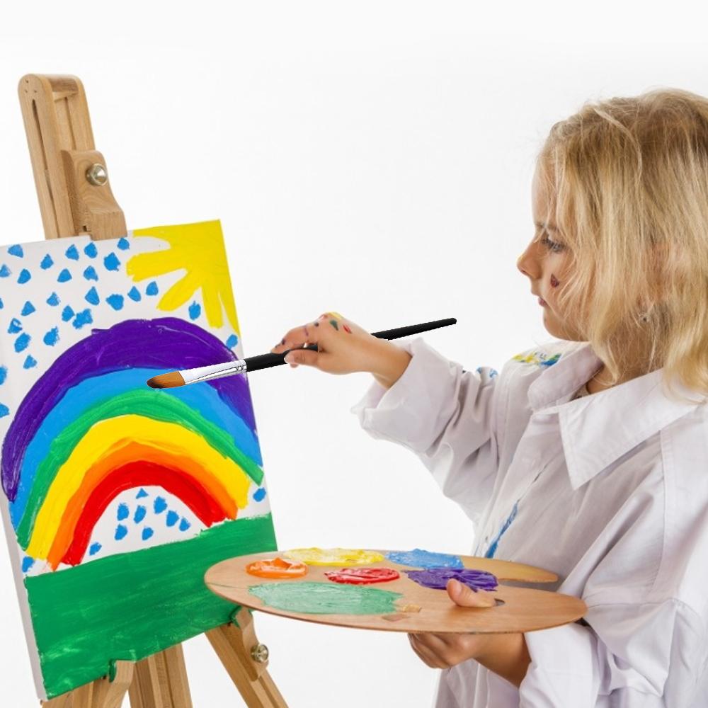 9pcs Professional Artist Paint Brushes Set Black Long Wooden Handle Nylon Hair Paintbrush for