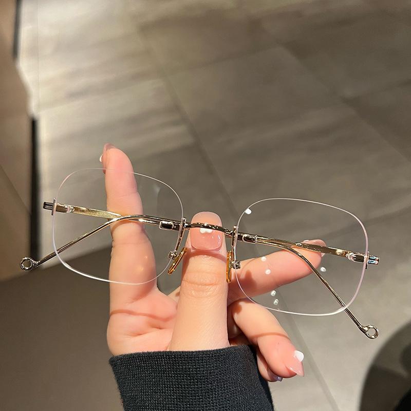 

Internet celebrity ins wind concave photo type frameless plain artifact glasses frame tide ultra-light Internet celebrity flat mirror rack anti-blue light flat glasses [0 degrees] золотой