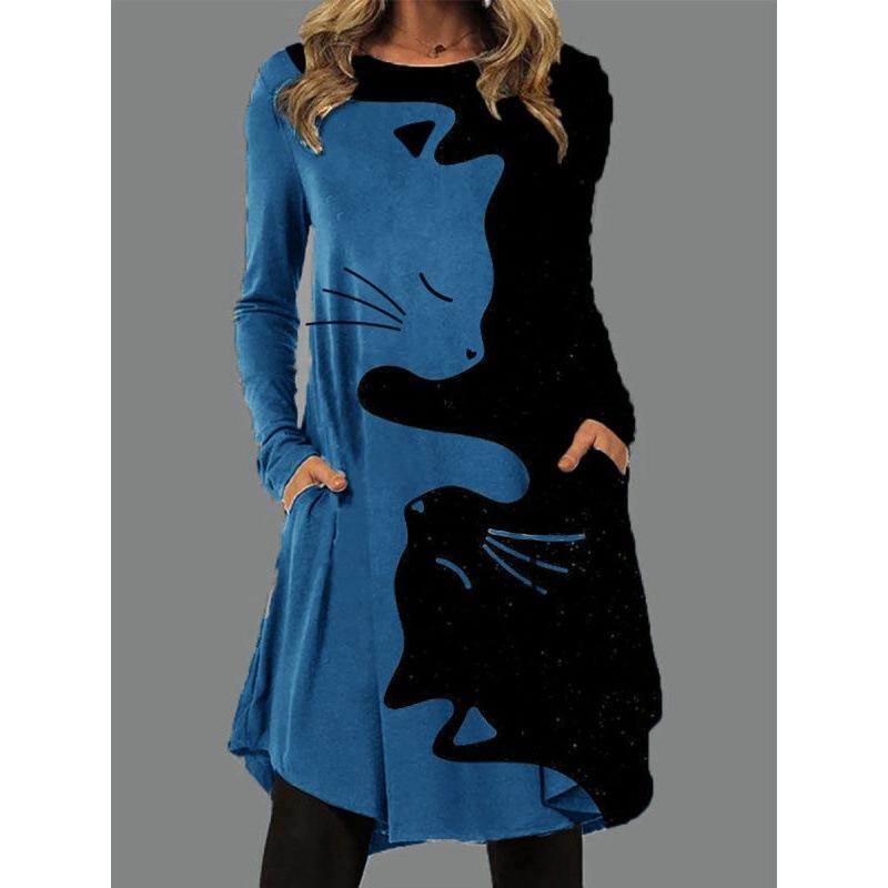 

BITCED Женская мода осень-зима с длинным рукавом и круглым вырезом повседневные платья XXXXXL