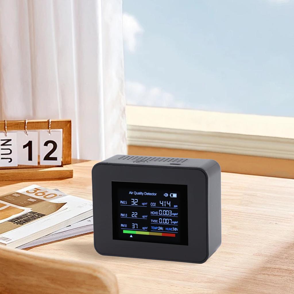 Indoor   Quality Meter 8 in 1 CO2 Detector NDIR Sensor Detect PM2.5 PM10 PM1.0 HCHO TVOC Temp Humidity with Alarm