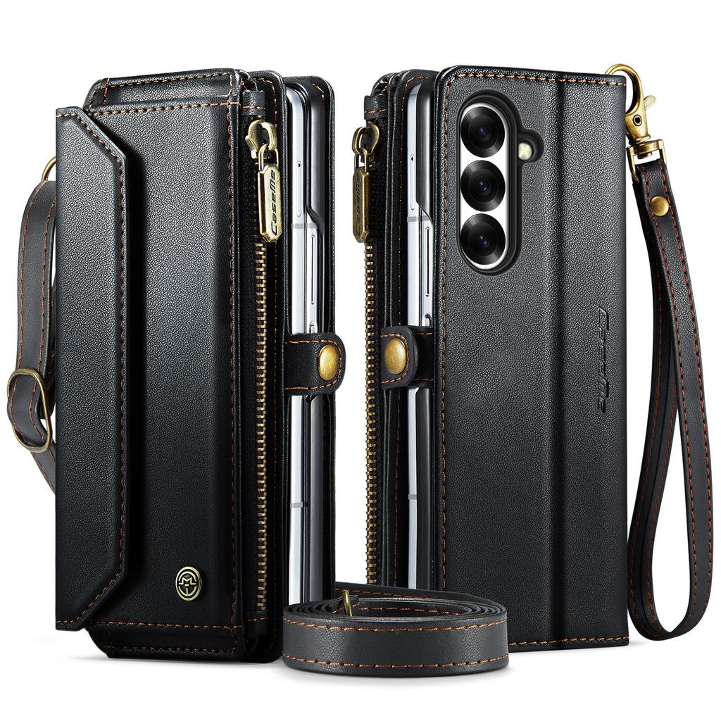Crossbody Zipper Wallet Case For Samsung Z Fold7/Z Fold5 - PU Leather Card Holder Flip Cover