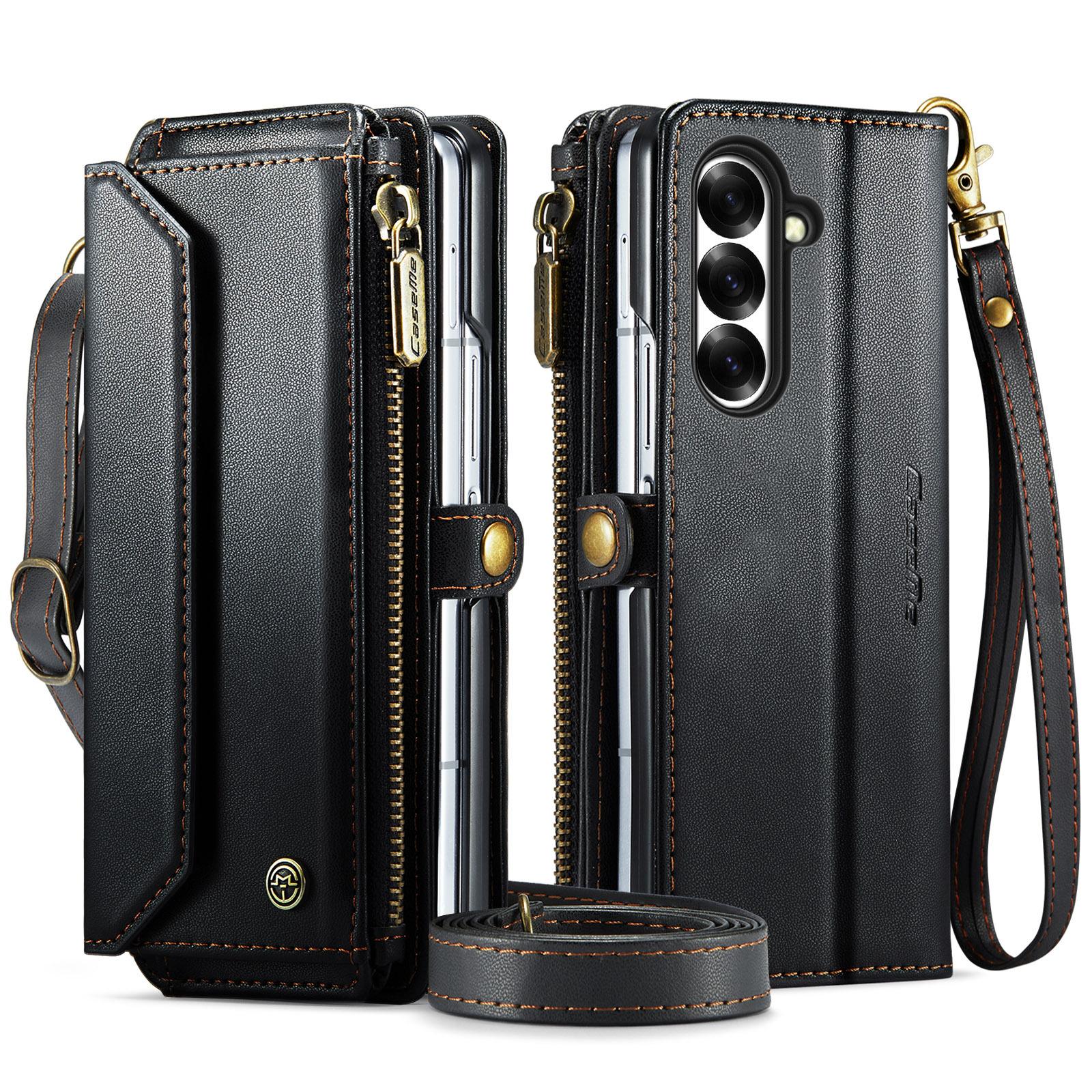 Suitable for Samsung Z Fold7 phone case, Z Fold6 card slot phone case, zipper wallet, multifunctional Samsung Z Fold7