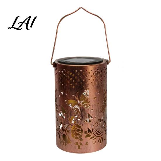 Outdoor Solar Lanterns Decorative Garden Lights Powered Waterproof Metal Floral Patio Pattern