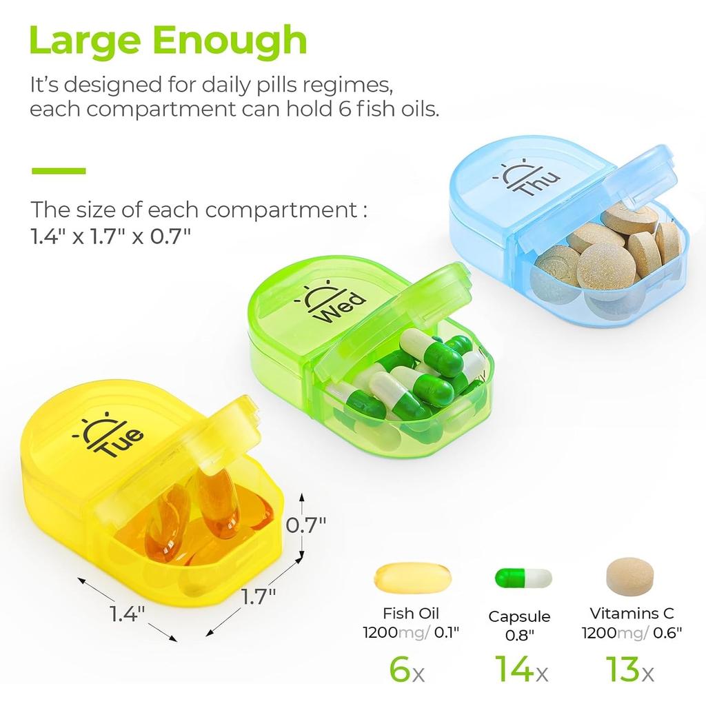 Pill Box 2 Times a Day, 7-Color for Easy Tracking, Dual Protection