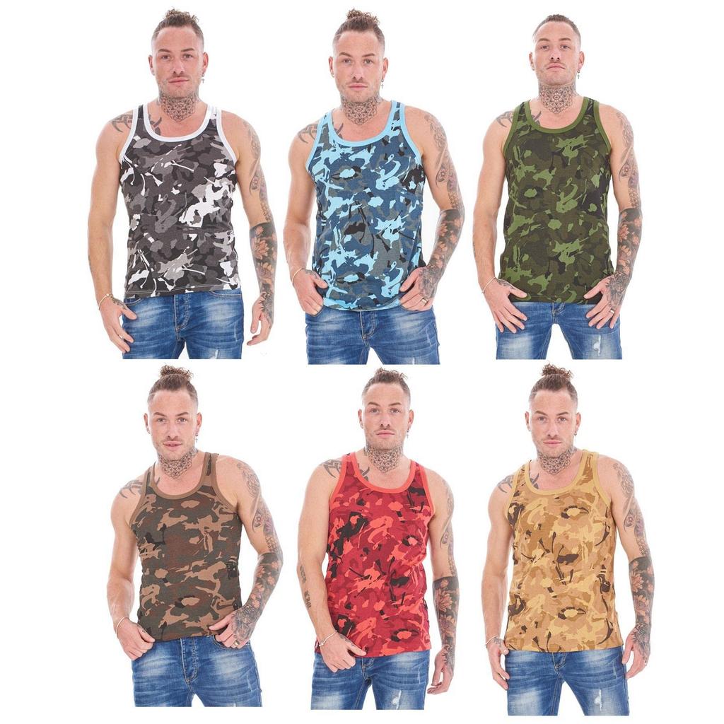 Keanu Mens Camouflage Vest Top (Pack of 6)