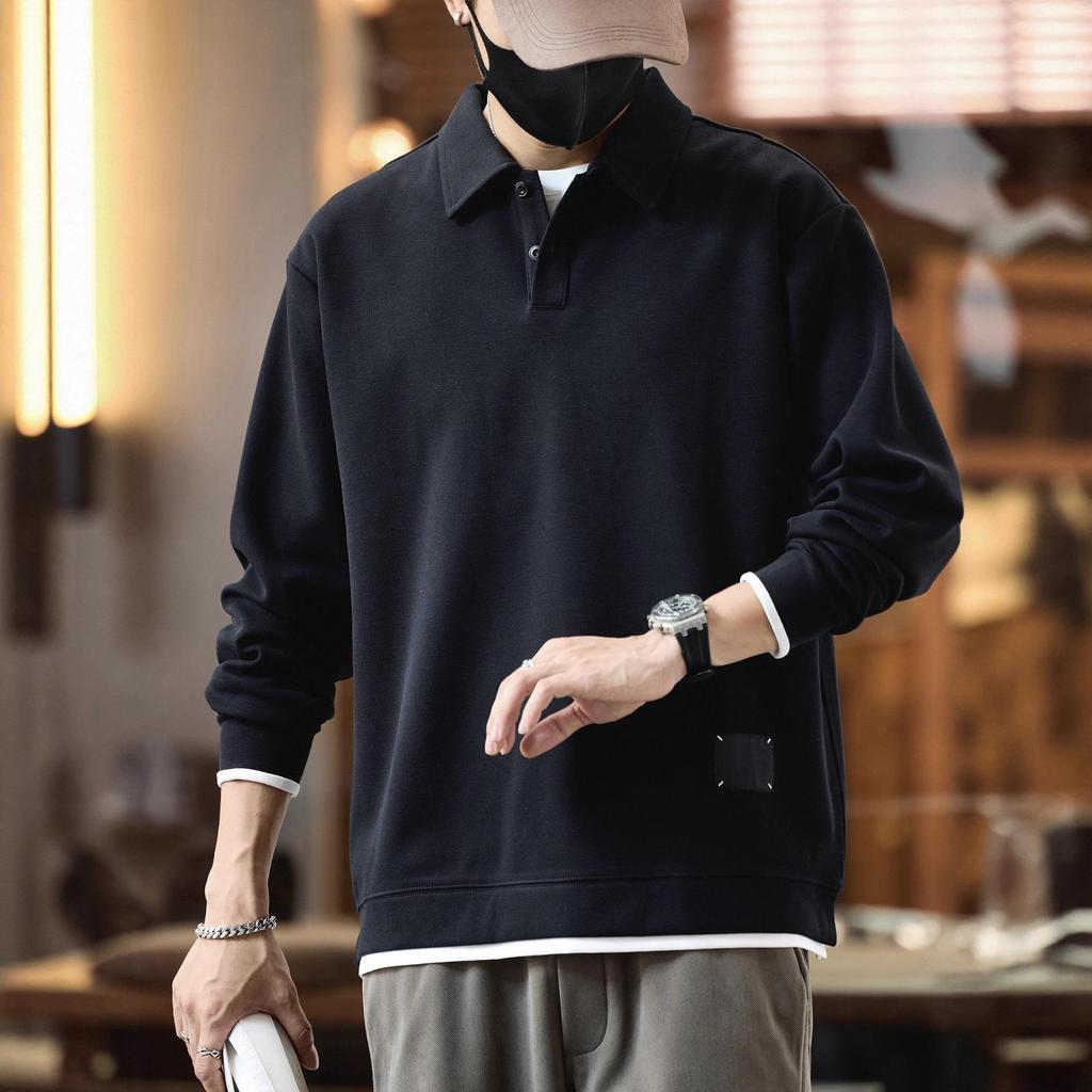 Hoodie Retro Casual Manches Longues à Col Revers Polo Fausse Deux Pièces Automne 2025