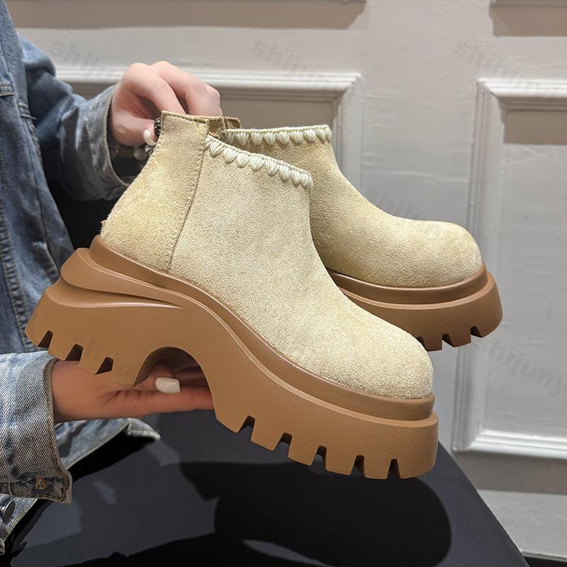 Women's Platform Short Boots 2026 Autumn Winter New Vintage Height Increase Casual Shoes Zipper Comfortable Non Slip Ankle Boots