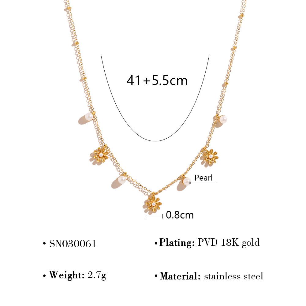 Simple Shell Beaded Necklace, High-End Niche Sunflower Sticky Pearl Pendant Stacked With Collarbone Chain