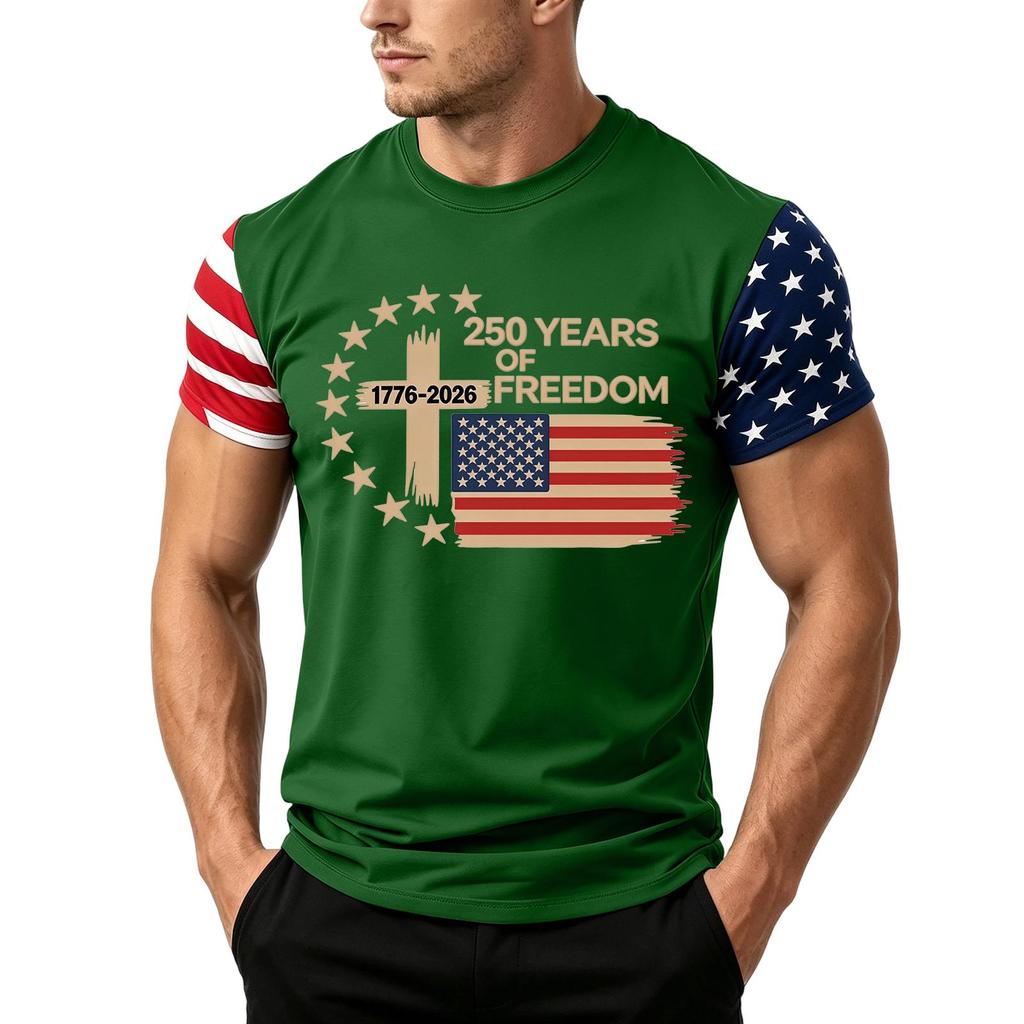 Men's Independence Day Flag Print Short Sleeve T-Shirt, Loose Casual Daily Summer Tops