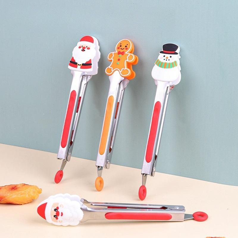 4er-Set Weihnachtsserie 9-Zoll Silikon Lebensmittelzange Geschirr BBQ Steak Backen Verdicktes Material Festival Küchenbedarf