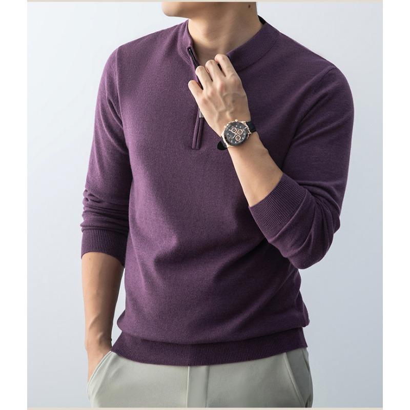 Men S Half High Neck Zip Knit Sweater Long Sleeve Top