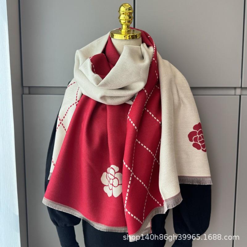 Premium Double-Sided Jacquard Houndstooth Scarf Wrap Women Winter Fall Warm Cotton Blend Shawl 185x70cm