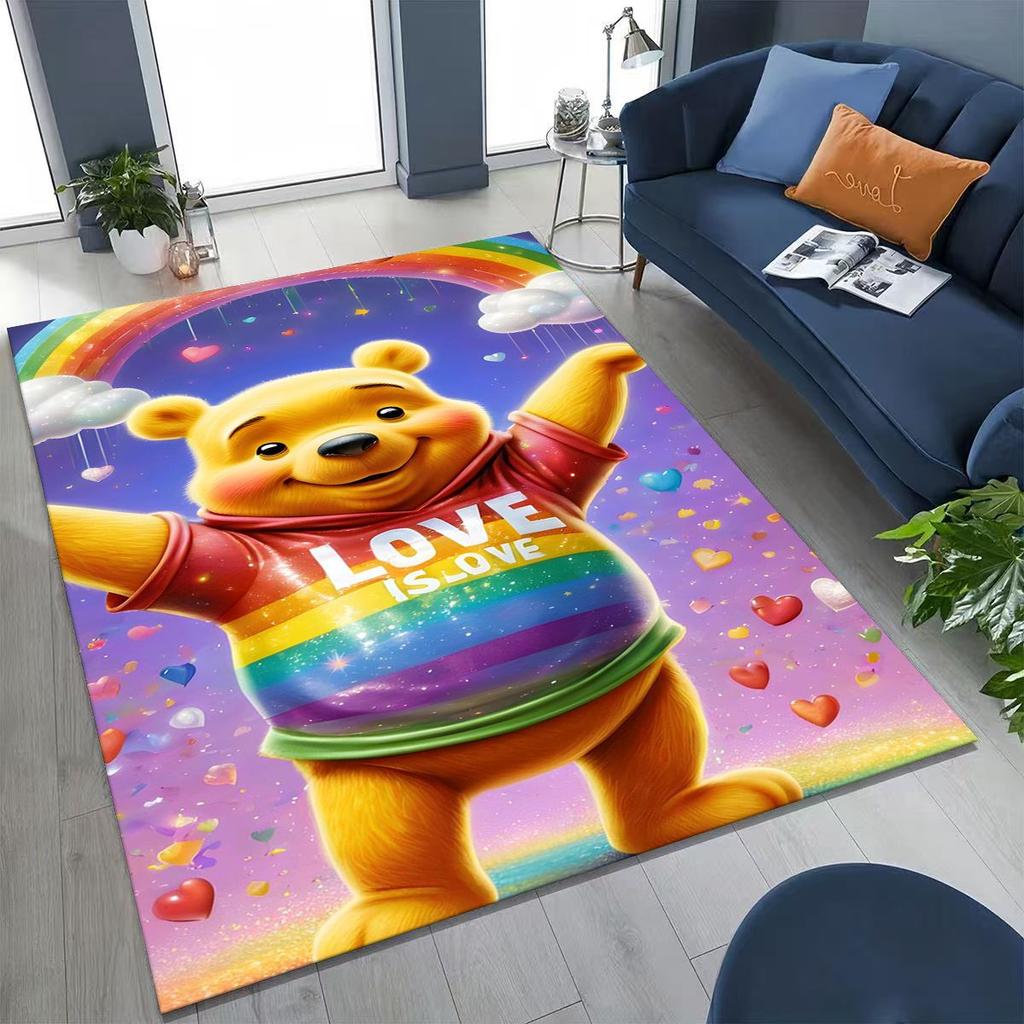 New Cute Winnie Pooh Bear Cartoon Rug for Bedroom Living Room Sofa Home Doormat Decor, Large Kids Play Non-slip Floor Mat