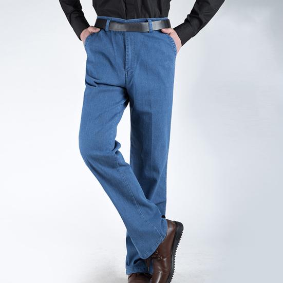 Męskie Jeansy Jednokolorowe Luźne Klasyczne Dla Średniego Wieku Wysoki Stan Starego Fasonu do Codziennego Użytku