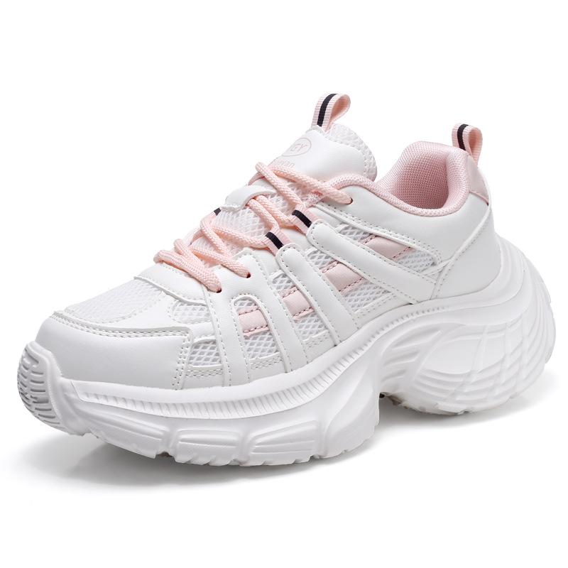 Fashon Sneakers Women White Shoes Soft Casual Ladies Chunky Sneakers Breathable Thick Sole Height Increasing 5cm