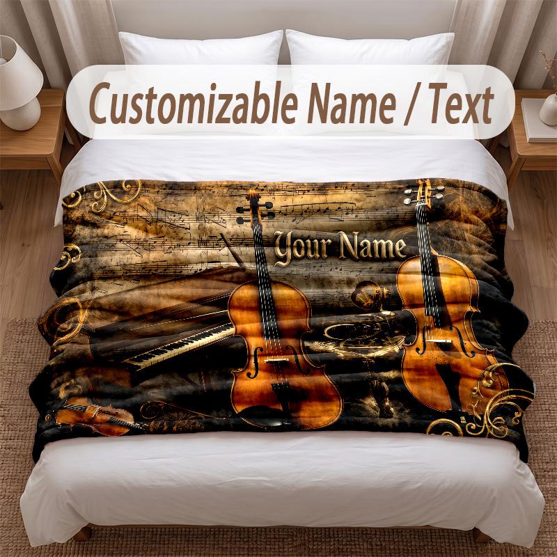 Music General Theme Soft Blanket Personalized Custom Name Text Print Warm Blanket Home Sofa Bedroom Decor