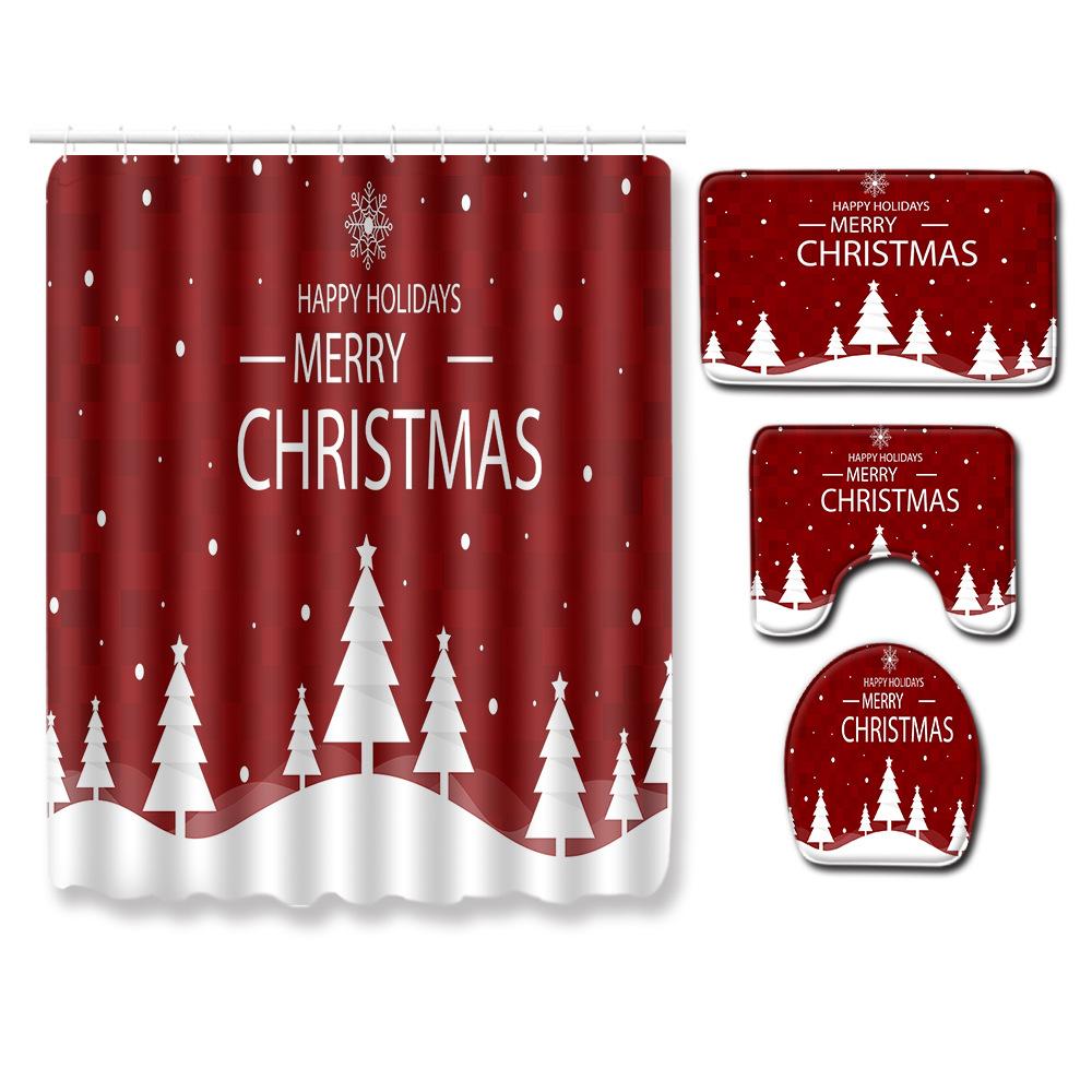 Christmas Shower Curtain Toilet Four-Piece Floor Mat Bathroom Absorbent Non-Slip Door Mat Carpet Bathroom Absorbent Foot Mat