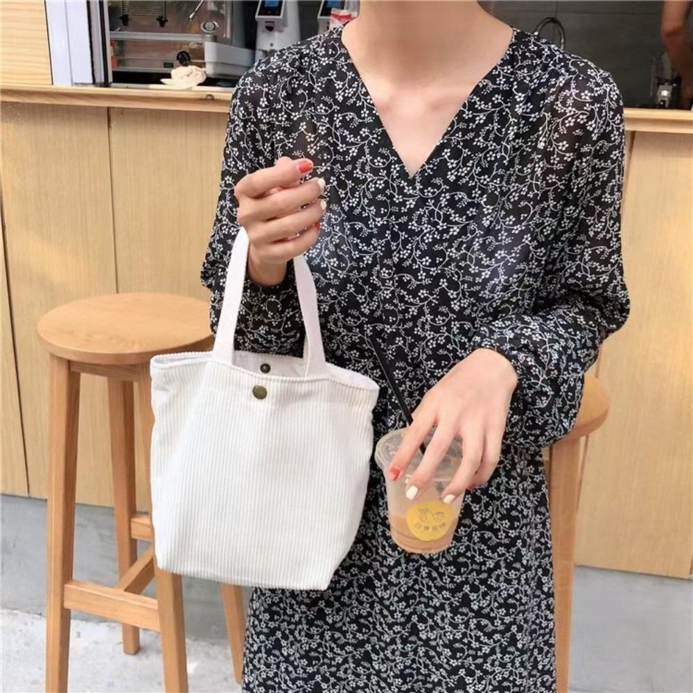 Trendy Corduroy Lunch Bag Cotton Cloth Small Size Lunch Box Portable Food Storage Bag Picnic Tote Bag