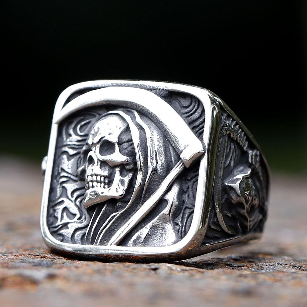 

Vintage 316L Stainless Steel Skull Ring for Men Death Sickle Punk Hip-hop Jewelry Gift Domineering Style 7