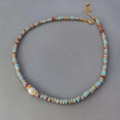 Exotic Ocean Holiday Style Blue Pattern Beaded Necklace for Women