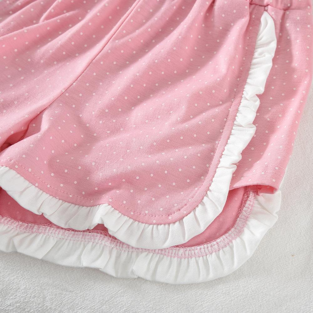 Girls Summer Pink Bow Print Camisole And Polka Dot Shorts Two Piece Set