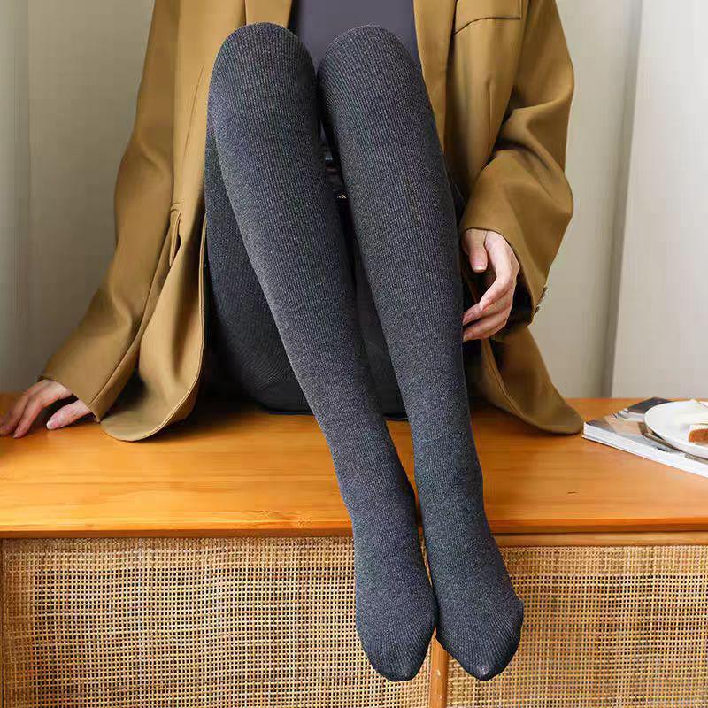 High-Waist Slimming Fleece-Lined Women's Tights with Vertical Stripes - Autumn & Winter 1900D Stockings