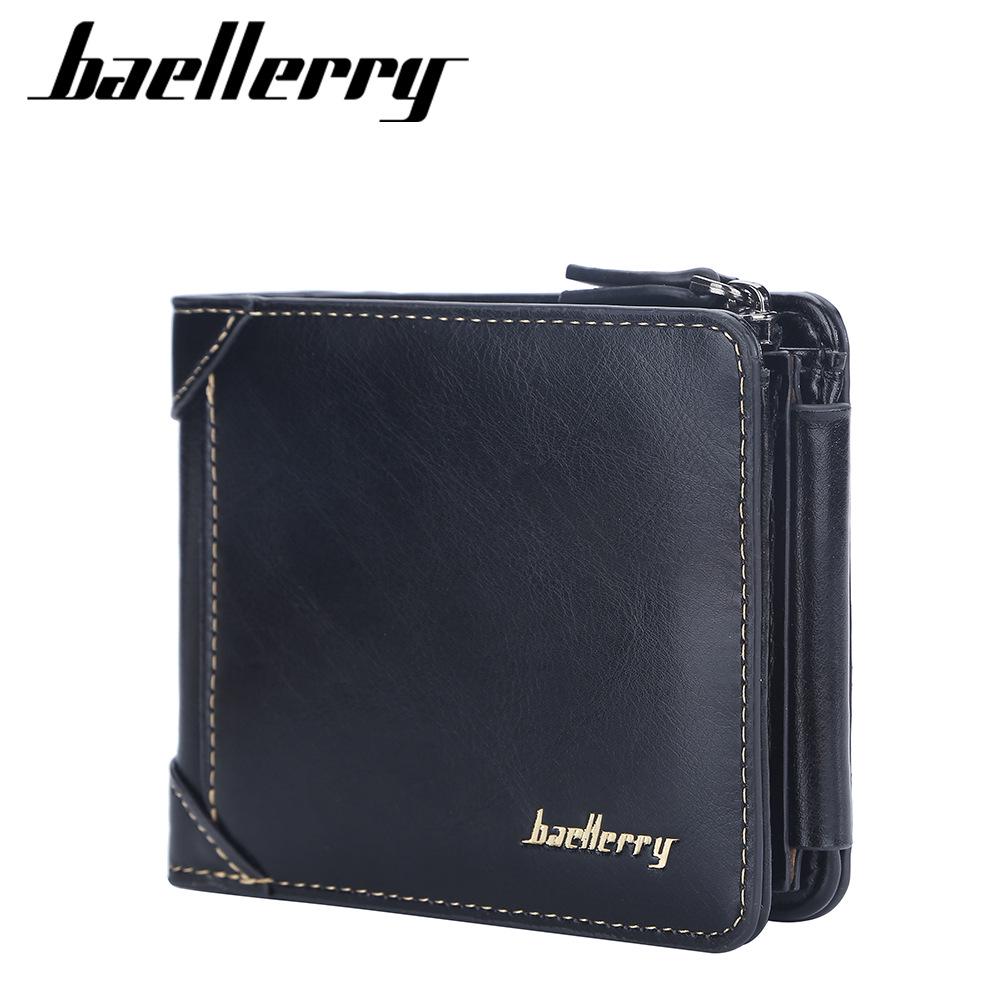 Baellerry Men's Retro Trifold Leather Wallet with Multi-Card Slots and Zipper