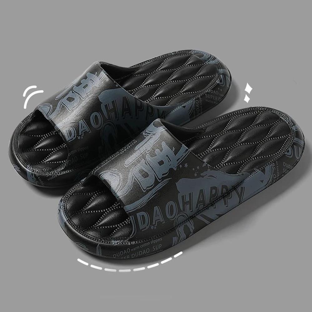 

BASATU Men Summer Slippers Beach Sandals Flip Flop Printing Thick Soled Boys Girls Unisex Home Bath Shoe 44-45 чорний