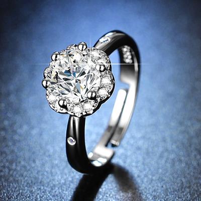 Japan and South Korea Classic Six-claw Flower Ring Women's One-carat Simulated Mozzarella Diamond Ring