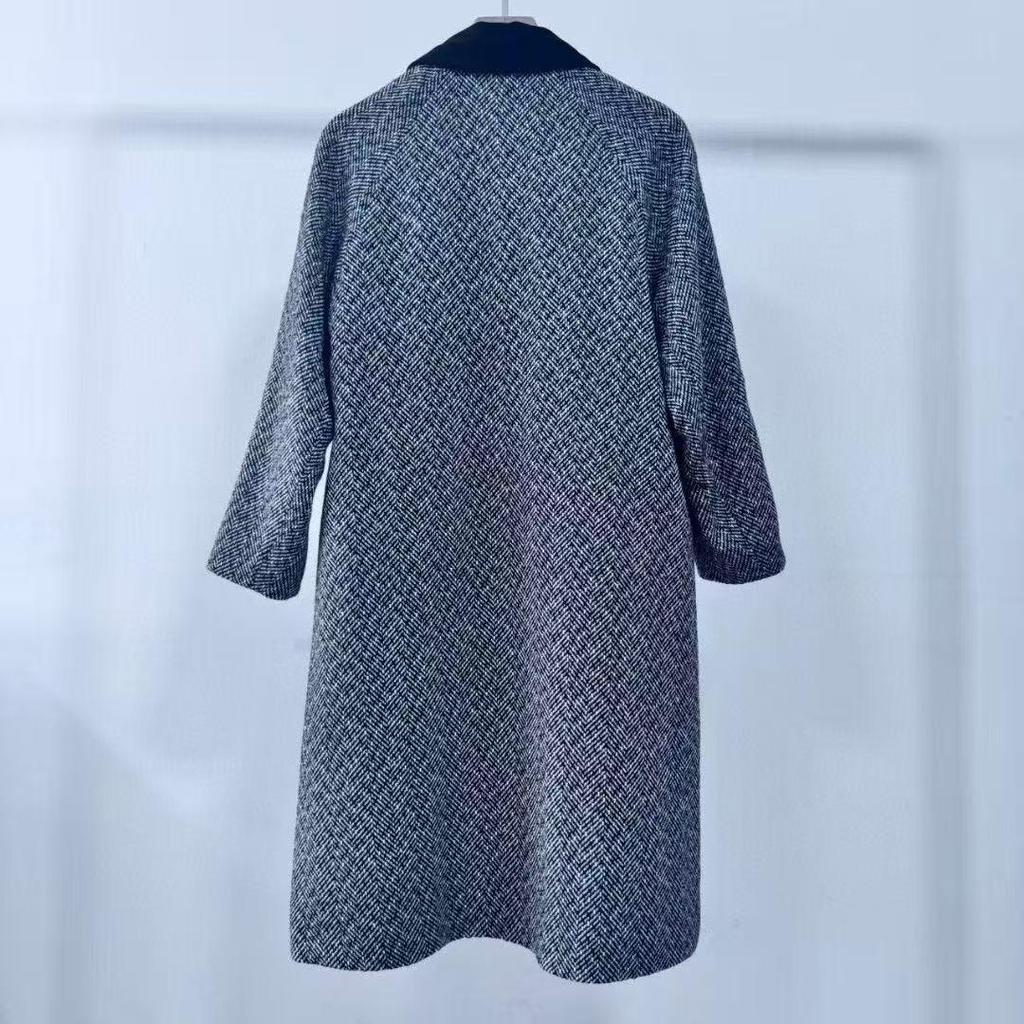 IC Xiaohe 2025 Herbst Damen Wollmischung Tweed Langer Mantel