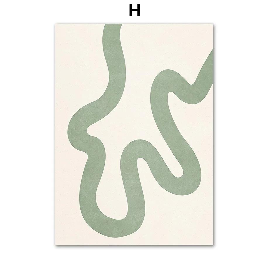 Abstract Green Plant Poster and Print Line Bohemian Moon Wall Art Sage Canvas Painting Nordic Wall Picture Living RoomDecorat