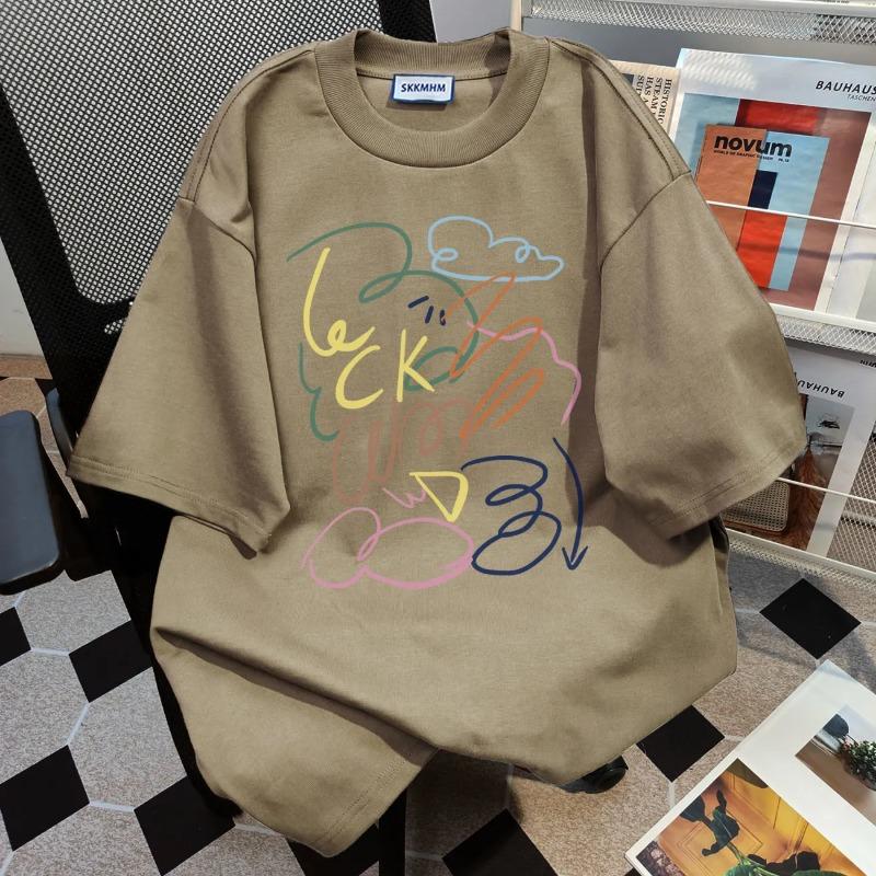 Men's Colorful Graffiti Doodle Oversized Short Sleeve T-Shirt, Casual Crew Neck Streetwear Tee, Trendy Graphic Top