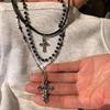 Modisches Punk Kreuz Anhänger Halskette Für Frauen Männer Liebhaber Vintage Mehrschichtige Perlen Halsketten 90er EMO Charme Schmuck Geschenk