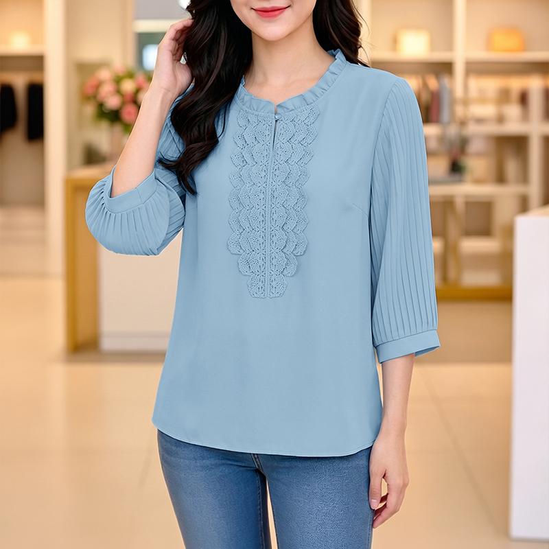 ZANZEA Women Casual Round Neck Lace Patchwork Loose 3/4 Sleeve Blouse