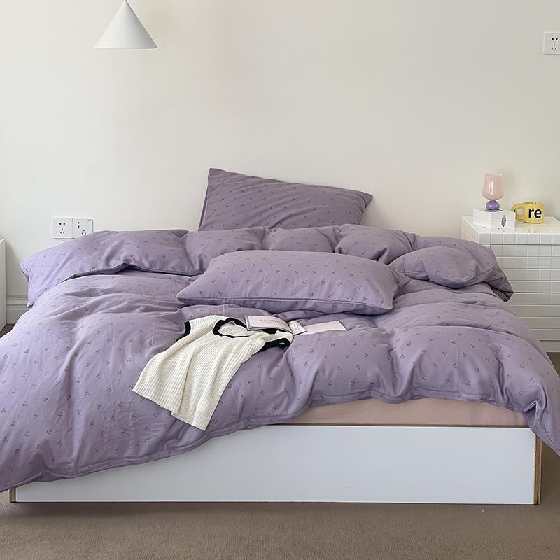 Ensemble de quatre pièces en pur coton à double fil de qualité maternelle et infantile de catégorie A, ensemble de quatre pièces en coton de style crème, drap de lit et housse de couette