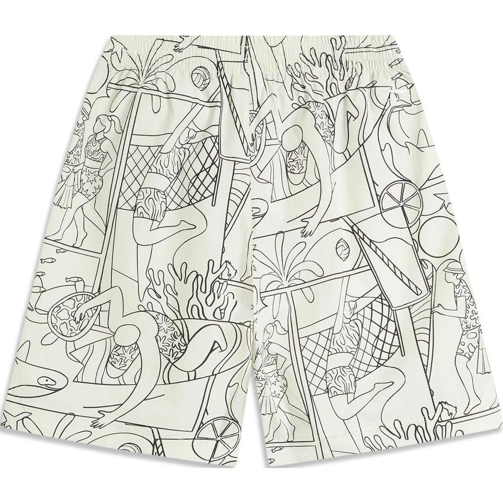 Li Ning Comfortable Simple Lace-Up Printed Loose Five-Point Shorts Men Shorts Black White AKSU237-2