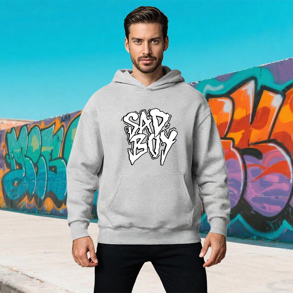 SAD BOY Letter Graphic Printing Autumn Winter Men's and Women's Sweatshirts Casual  Pullover Loose Outdoor Street Sports Hoodies